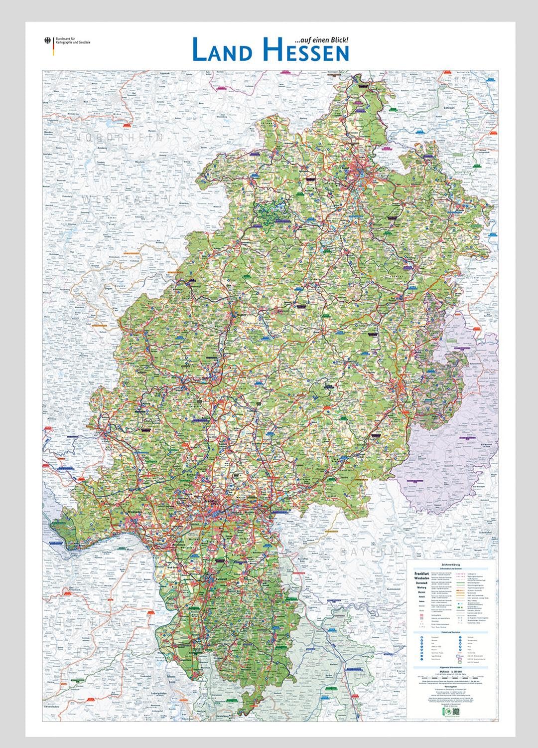Land Hessen auf einen Blick!: Wandkarte (Wandkarten des BKG)