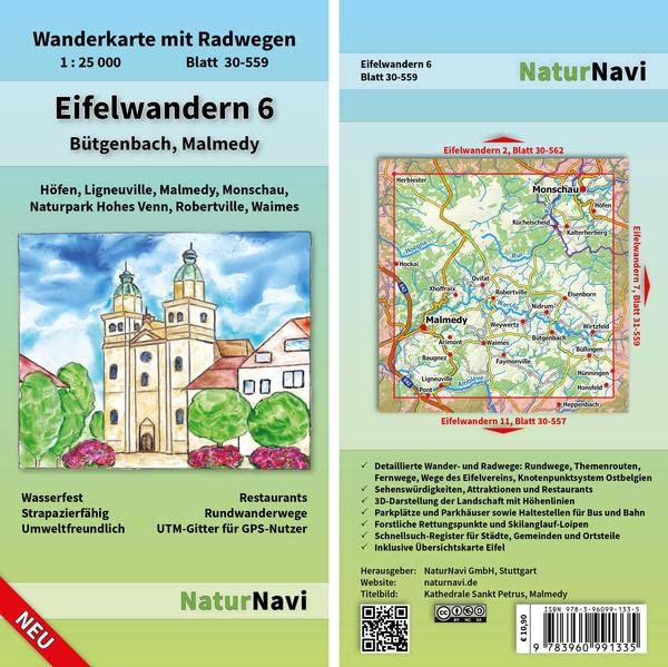 Eifelwandern 6 - Bütgenbach, Malmedy: Wanderkarte mit Radwegen, Blatt 30-559, 1 : 25 000, Höfen, Ligneuville, Malmedy, Monschau, Naturpark Hohes Venn, ... (NaturNavi Wanderkarte mit Radwegen 1:25 000)