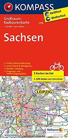 Sachsen: Großraum-Radtourenkarte 1:125000, GPX-Daten zum Download (KOMPASS-Großraum-Radtourenkarte, Band 3708)