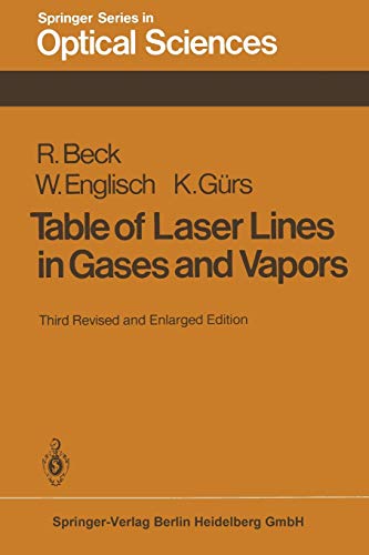 Table of Laser Lines in Gases and Vapors (Springer Series in Optical Sciences, 2, Band 2)