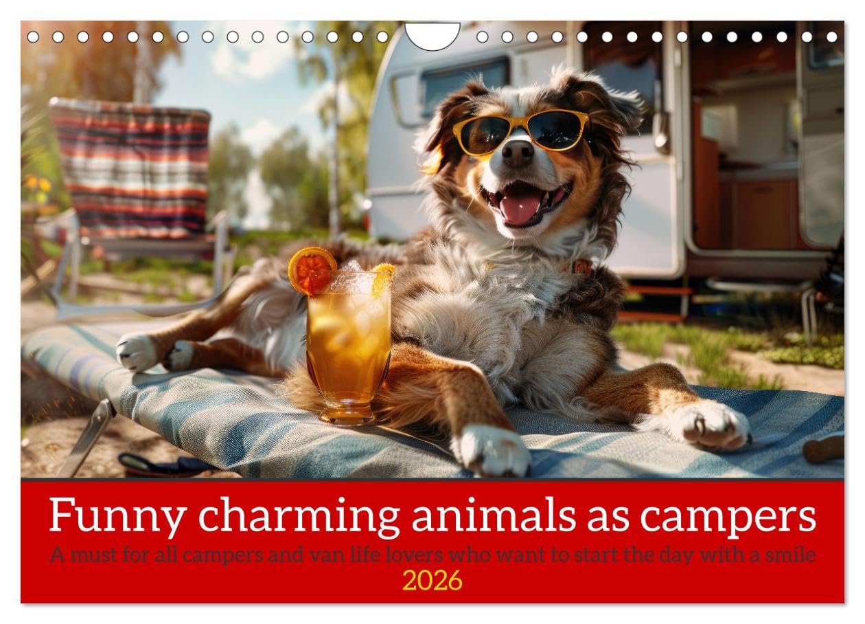 Funny charming animals as campers (Wall Calendar 2026 DIN A4 landscape), CALVENDO 12 Month Wall Calendar: Funny animals enjoy the camper lifestyle with humorous slogans