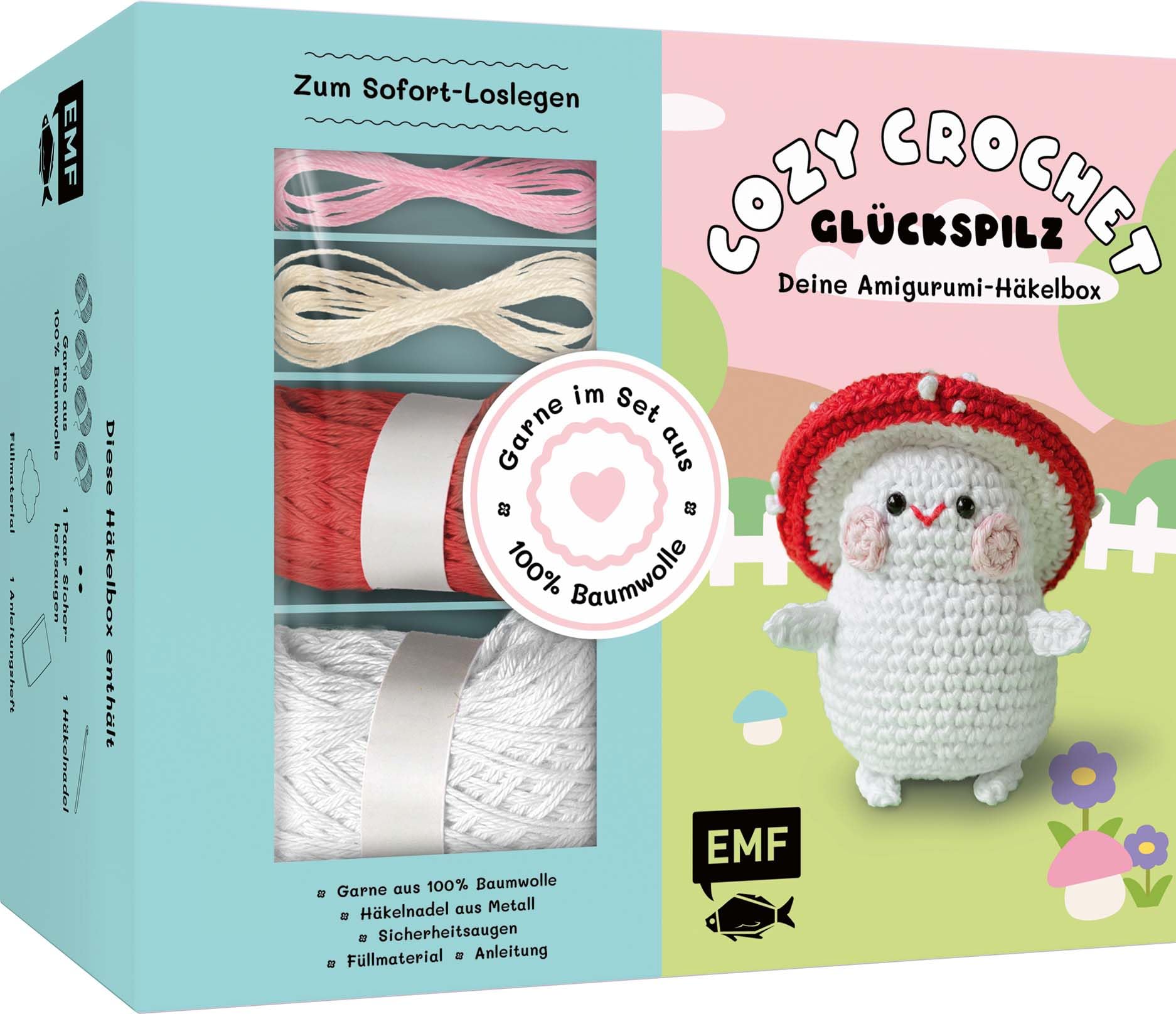 Cozy Crochet – Deine Amigurumi-Häkelbox: Glückspilz: Mit Anleitungs-Booklet und allen Materialien: Garn (100% Baumwolle, 4 Farben), Häkelnadel, Füllwatte, Sicherheitsaugen. Für deine kreative Me-Time!