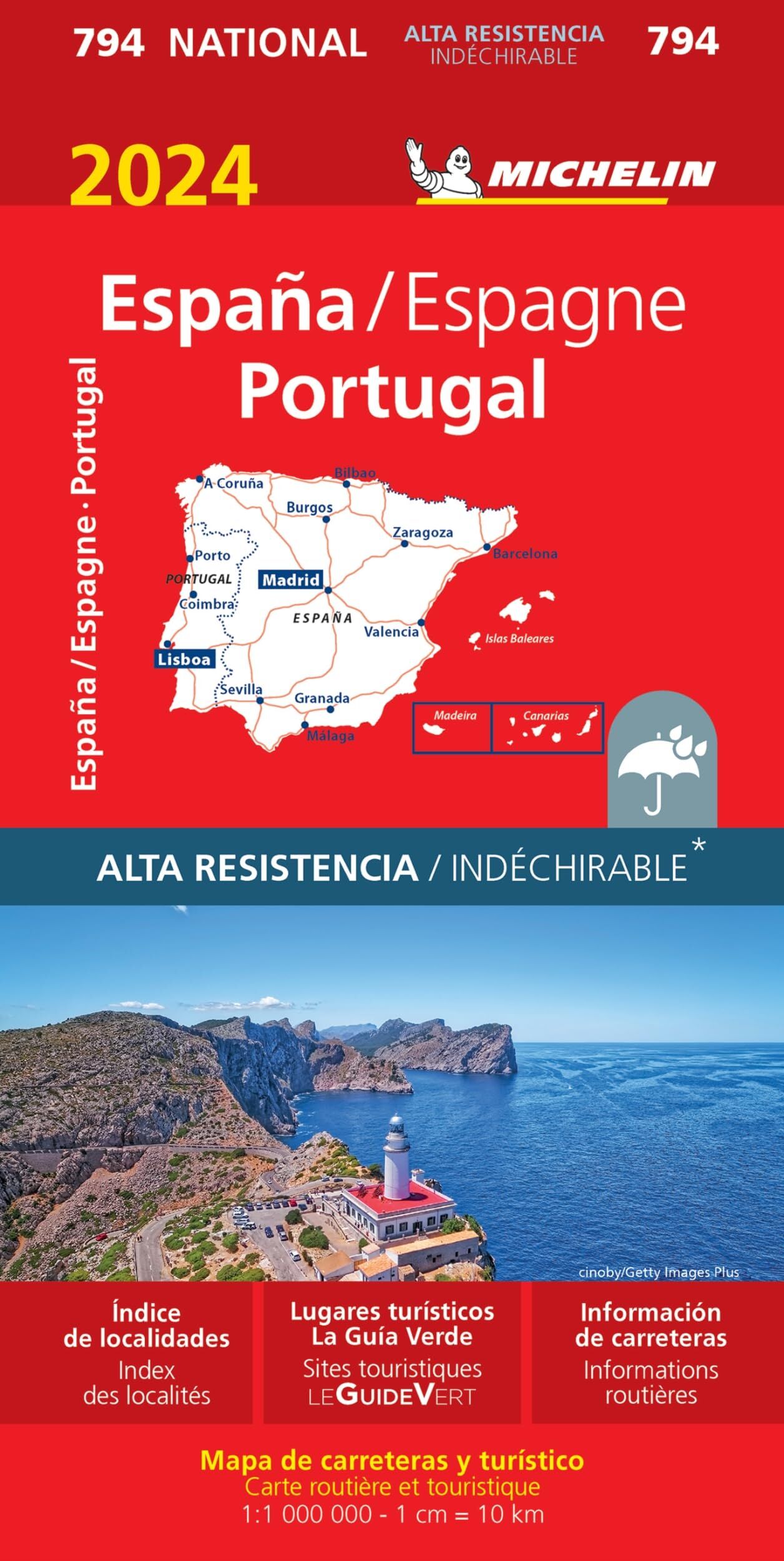 Spain Portugal 794 Indechirable 2024: wegenkaart Schaal 1 : 1.000.000 (Nationale kaarten Michelin)