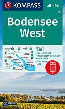 KOMPASS Wanderkarte 1a Bodensee West 1:50.000: 5in1 Wanderkarte mit Aktiv Guide, Detailkarten und Panorama inklusive Karte zur offline Verwendung in der KOMPASS-App. Fahrradfahren.