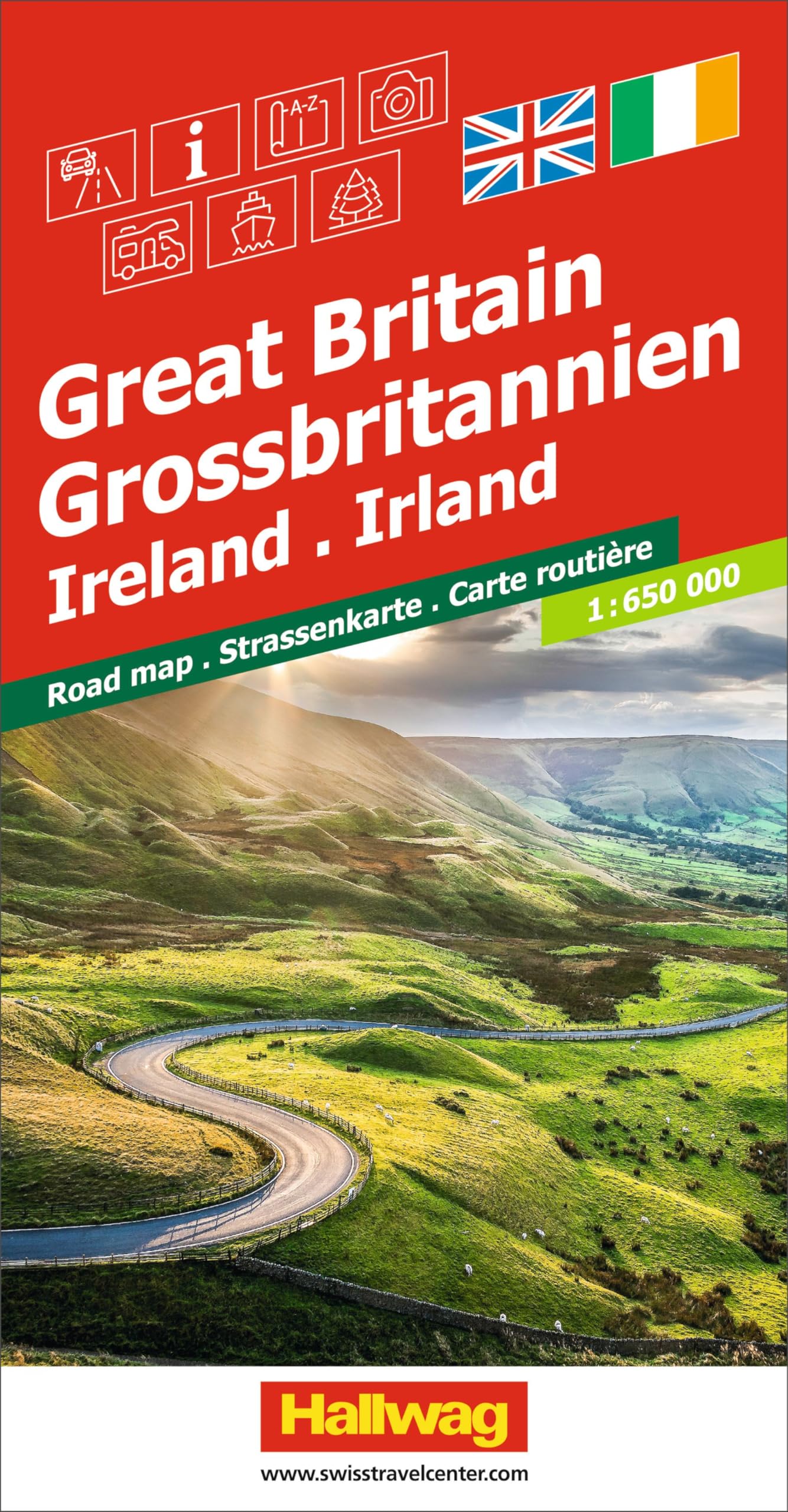 Hallwag Strassenkarte Grossbritannien, Irland 1:650.000: Inkl. Transitpläne, Ortsverzeichnis und Reiseinformationen