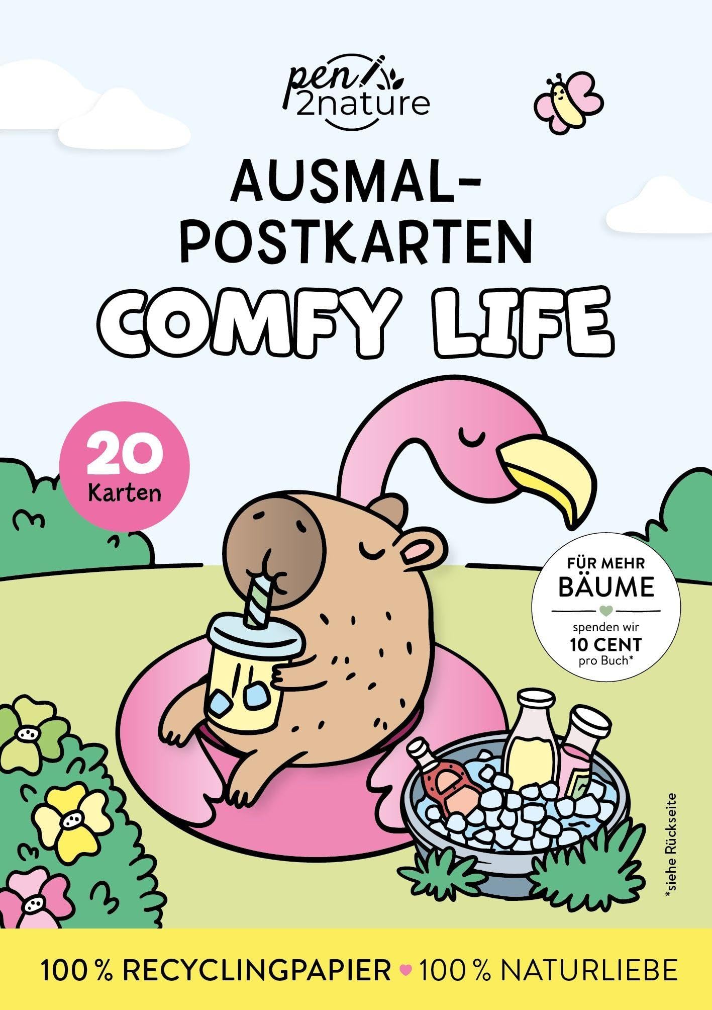 Comfy Life I 20 Ausmal-Postkarten: 100% Recyclingpapier I 100% Naturliebe