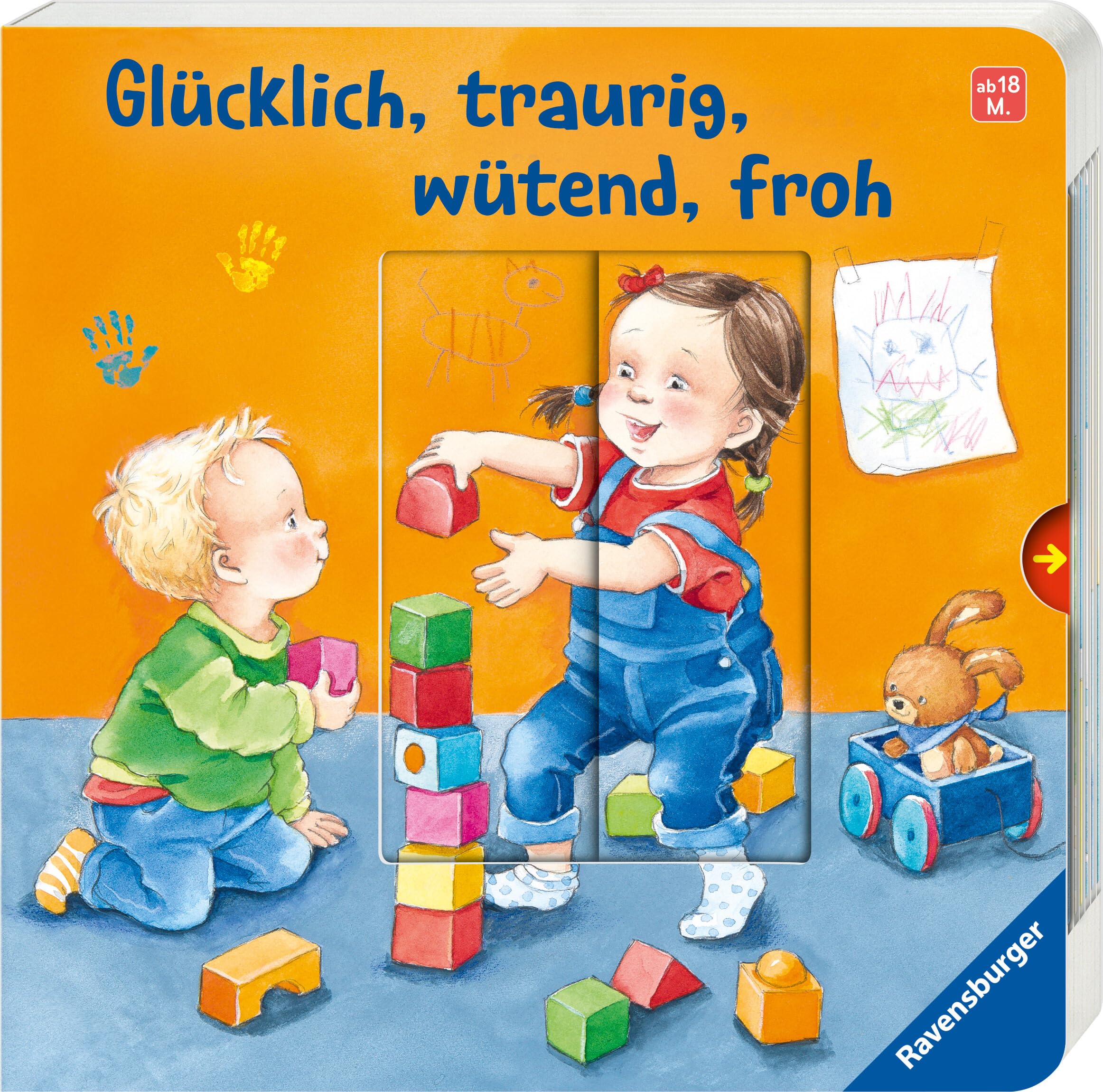 Glücklich, traurig, wütend, froh - Pappbilderbuch mit Verwandlungsschiebern - Über Gefühle - Für Kinder ab 1,5 Jahre