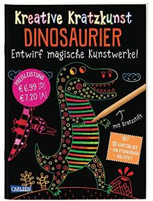 Kreative Kratzkunst: Dinosaurier: Set mit 10 Kratzbildern, Anleitungsbuch und Holzstift