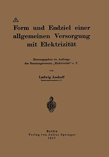Form und Endziel Einer Allgemeinen Versorgung mit Elektrizität: Herausgegeben im Auftrage des Beratungsvereins Elektrizität e. V.