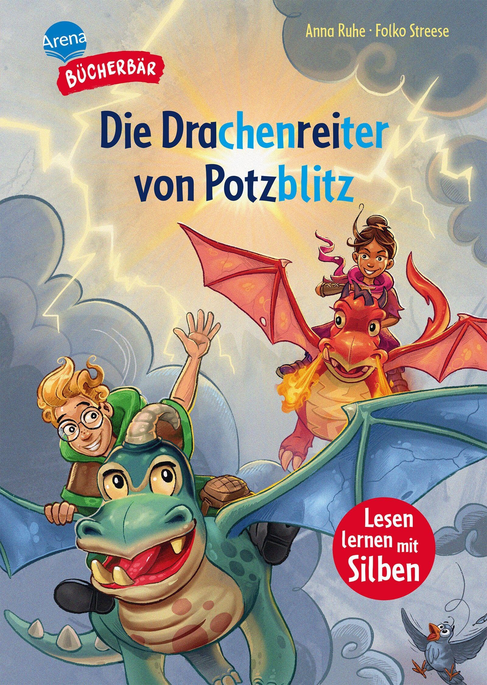 Die Drachenreiter von Potzblitz: Bücherbär: Erstlesebuch mit Silbentrennung. Aufregendes Drachenreiter-Abenteuer für Jungen und Mädchen (Der Bücherbär: Lesen lernen mit Silben)