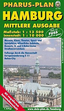 Pharus-Plan Hamburg Mittlere Ausgabe: 1:13 500.  Innenstadt: 1:10 000
