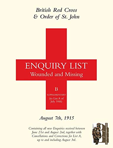 British Red Cross & order of St. John Enquiry List Wounded and Missing: August 7th, 1915