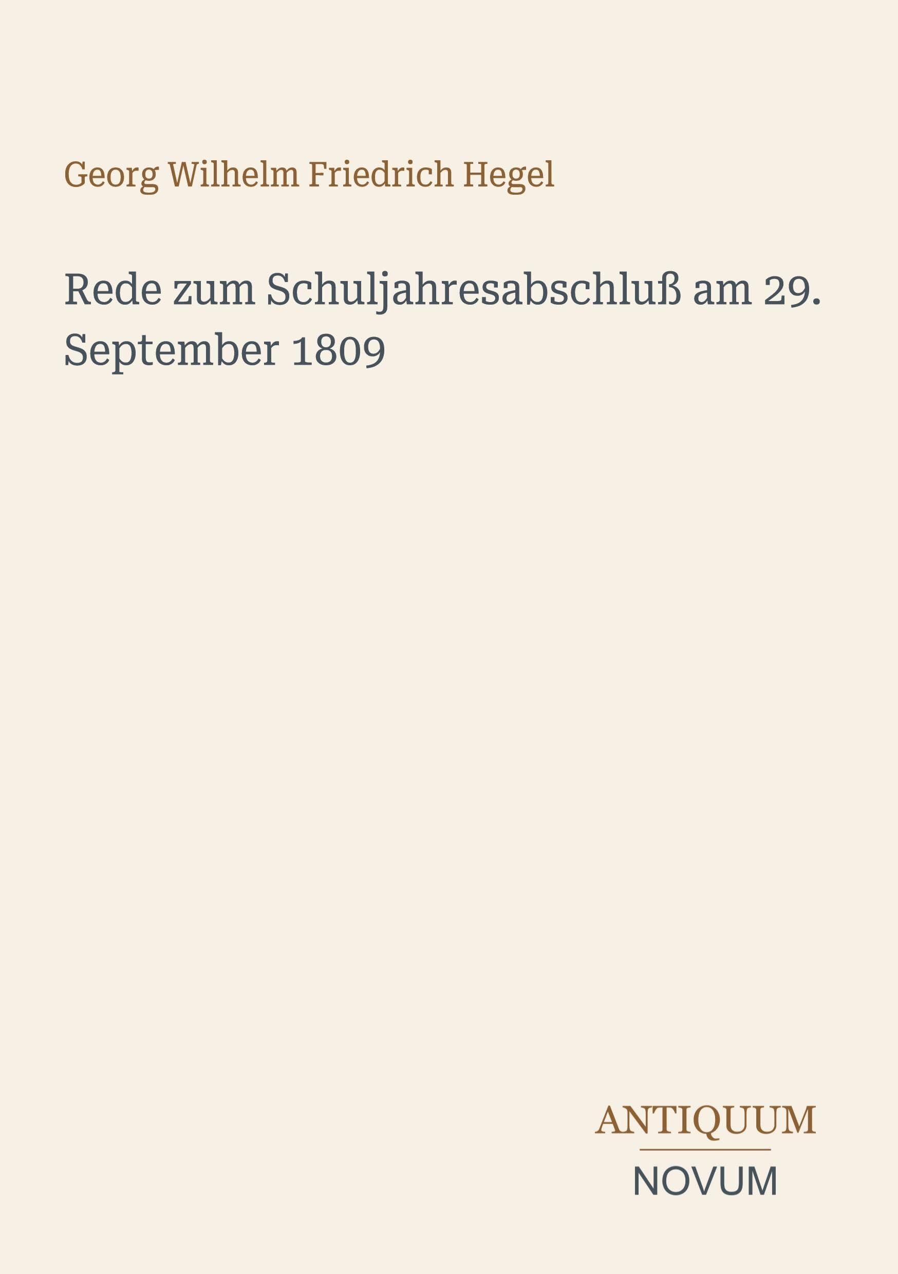 Rede zum Schuljahresabschluß am 29. September 1809