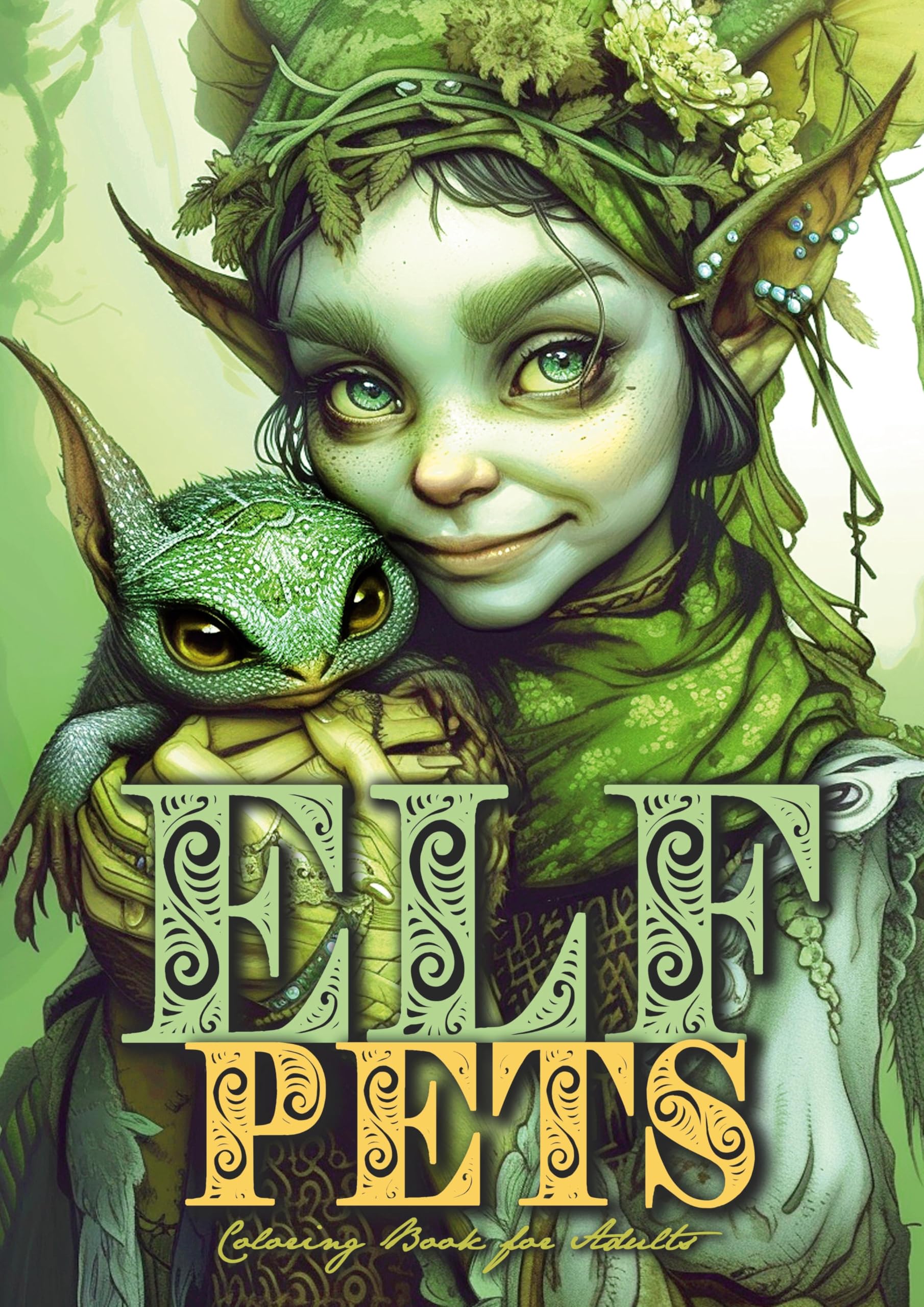 Monsoon Publishing Elf Pets Coloring Book For Adults, Elven Coloring Book For Adults Grayscale Elves Coloring Book Whimsical Fantasic Creatures Magical Animals, Elven