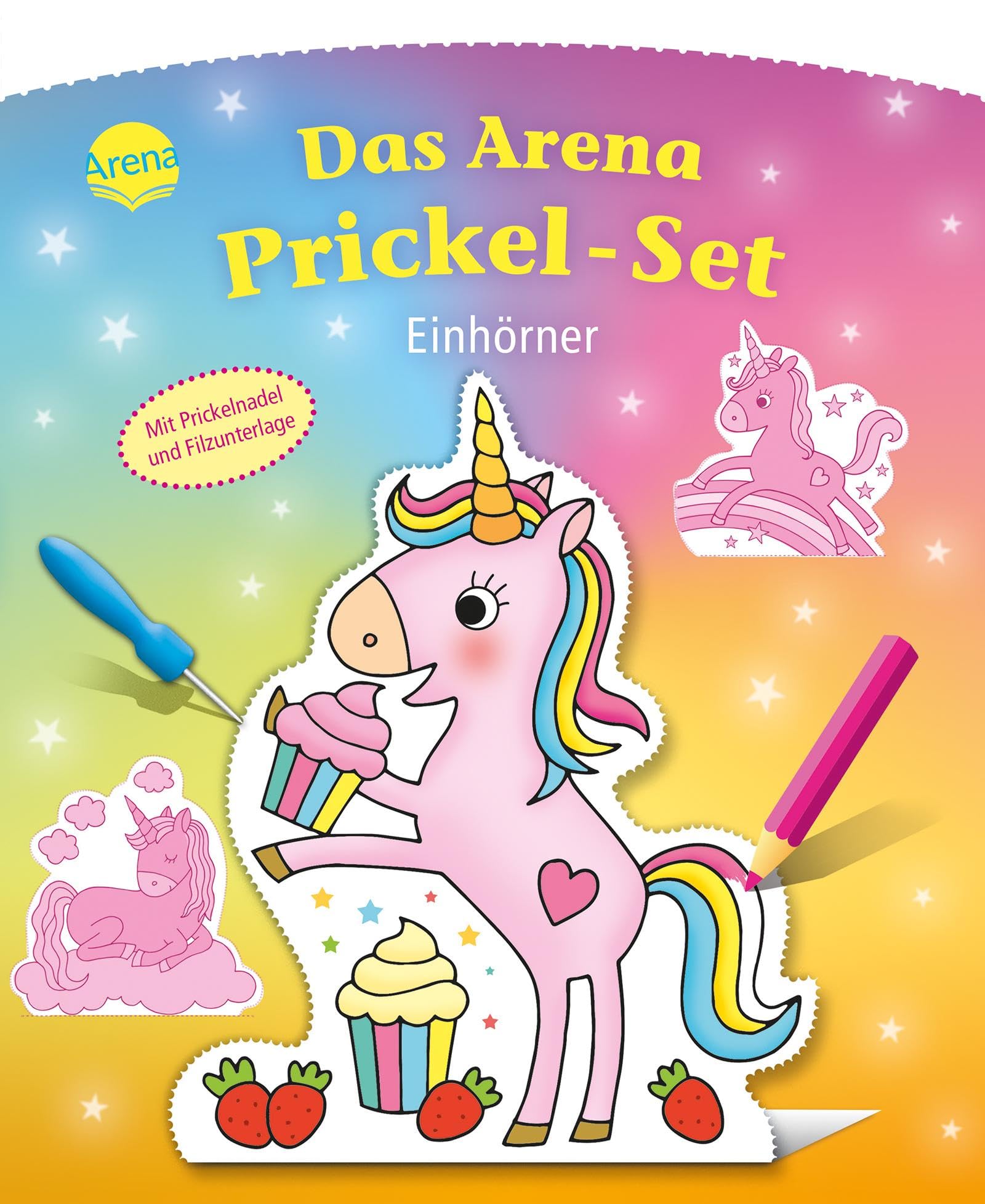 Das Arena Prickel-Set. Einhörner: Mit Filzmatte und Prickelnadel Aufstellfiguren ausstanzen, ideale Vorübung für Kindergartenkinder zum Schneiden, ab 4 Jahren