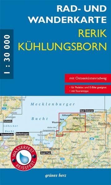 Rad- und Wanderkarte Rerik/Kühlungsborn: Mit Heiligendamm, Neubukow, Kröpelin. Maßstab 1:30.000. Wasser- und reißfest.