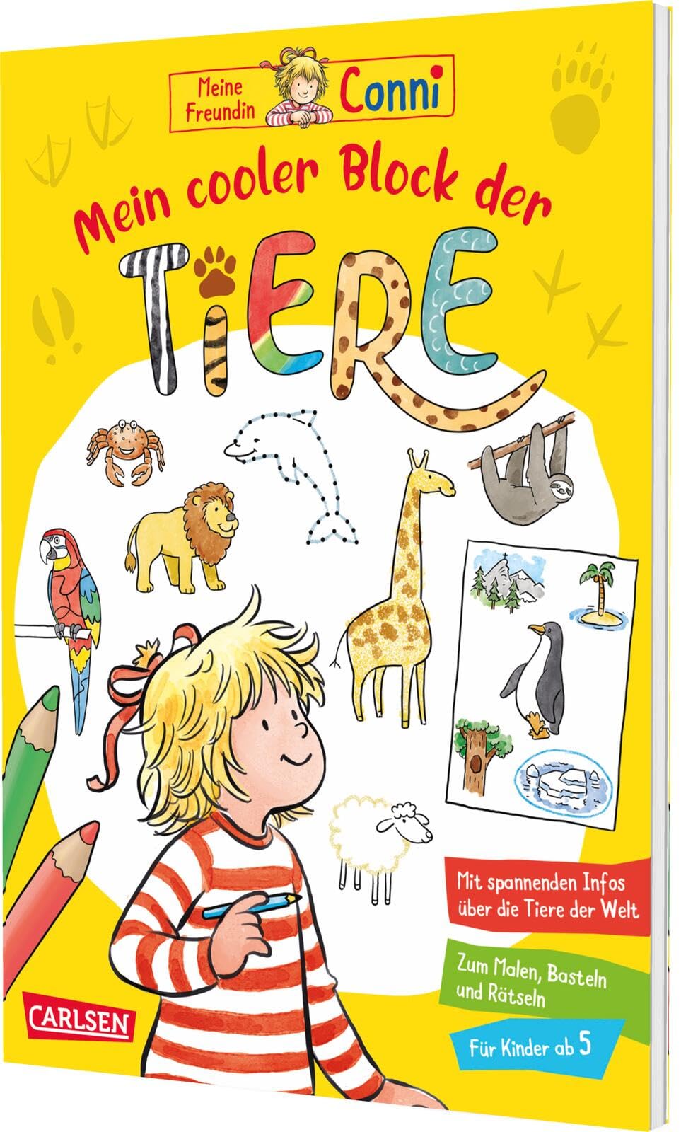 Conni Gelbe Reihe (Beschäftigungsbuch): Mein cooler Block der Tiere: Rätsel, Ausmalbilder, Infos und noch viel mehr rund um die Welt der Tiere für Kinder ab 5