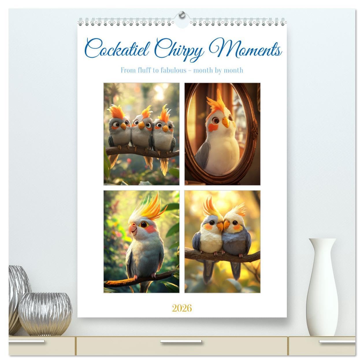 Cockatiel Chirpy Moments (High Quality Premium Wall Calendar 2026 DIN A2 portrait),CALVENDO 12 Month Wall Calendar: Cockatiels at their loudest and cutest