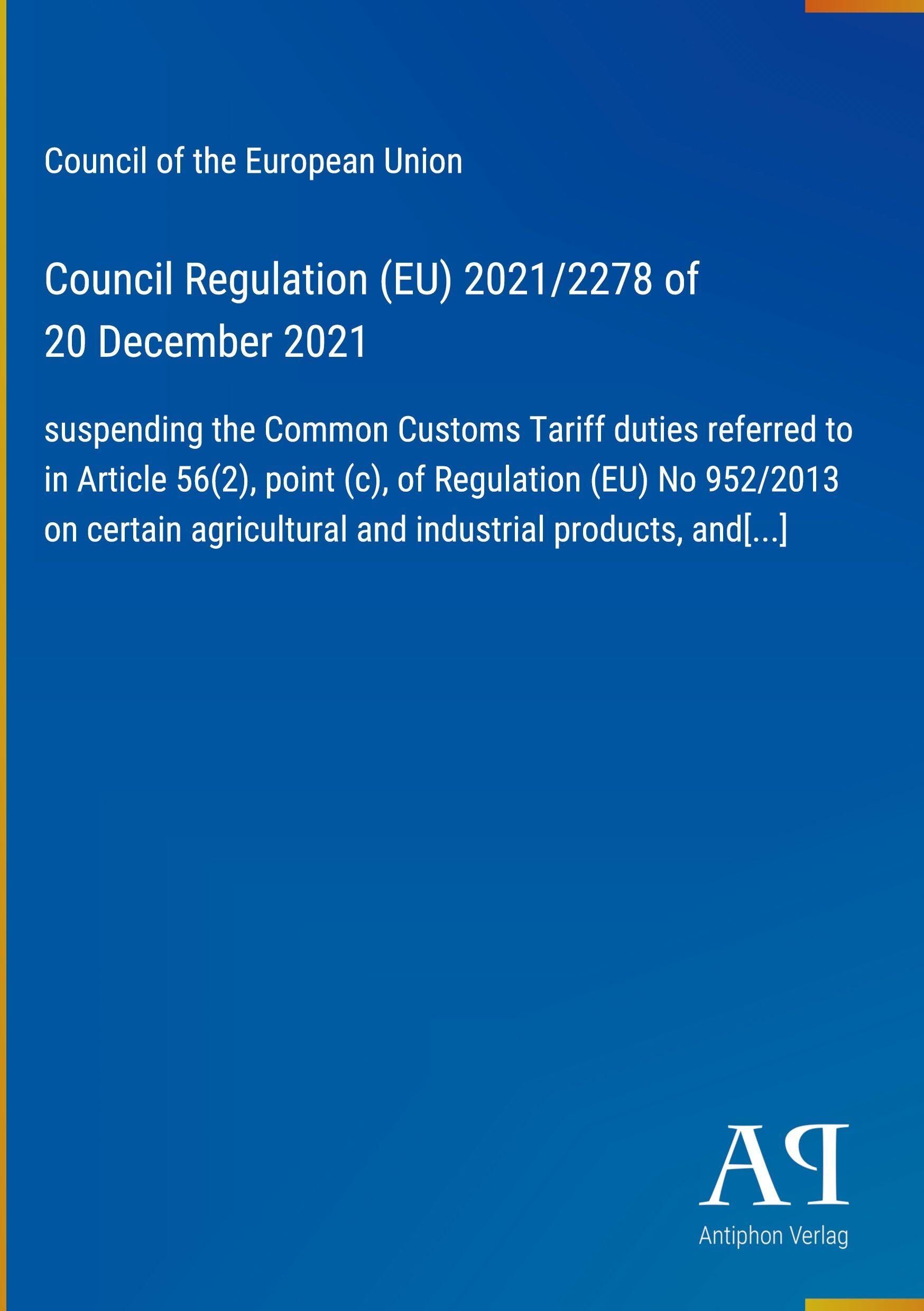 Council Regulation (EU) 2021/2278 of 20 December 2021