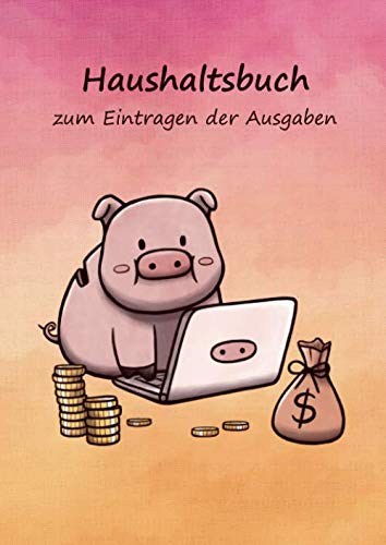 Haushaltsbuch zum Eintragen der Ausgaben: Einschreibbuch der fixen Kosten und variablen monatlichen Ausgaben für Paare – viel Platz zum Ausfüllen im Notizbuch 17x24cm – Motiv Schwein am PC