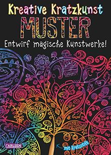 Kreative Kratzkunst: Muster: Set mit 10 Kratzbildern, Anleitungsbuch und Holzstift