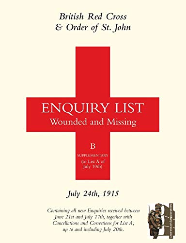 British Red Cross & order of St. John Enquiry List Wounded and Missing: July 24th, 1915