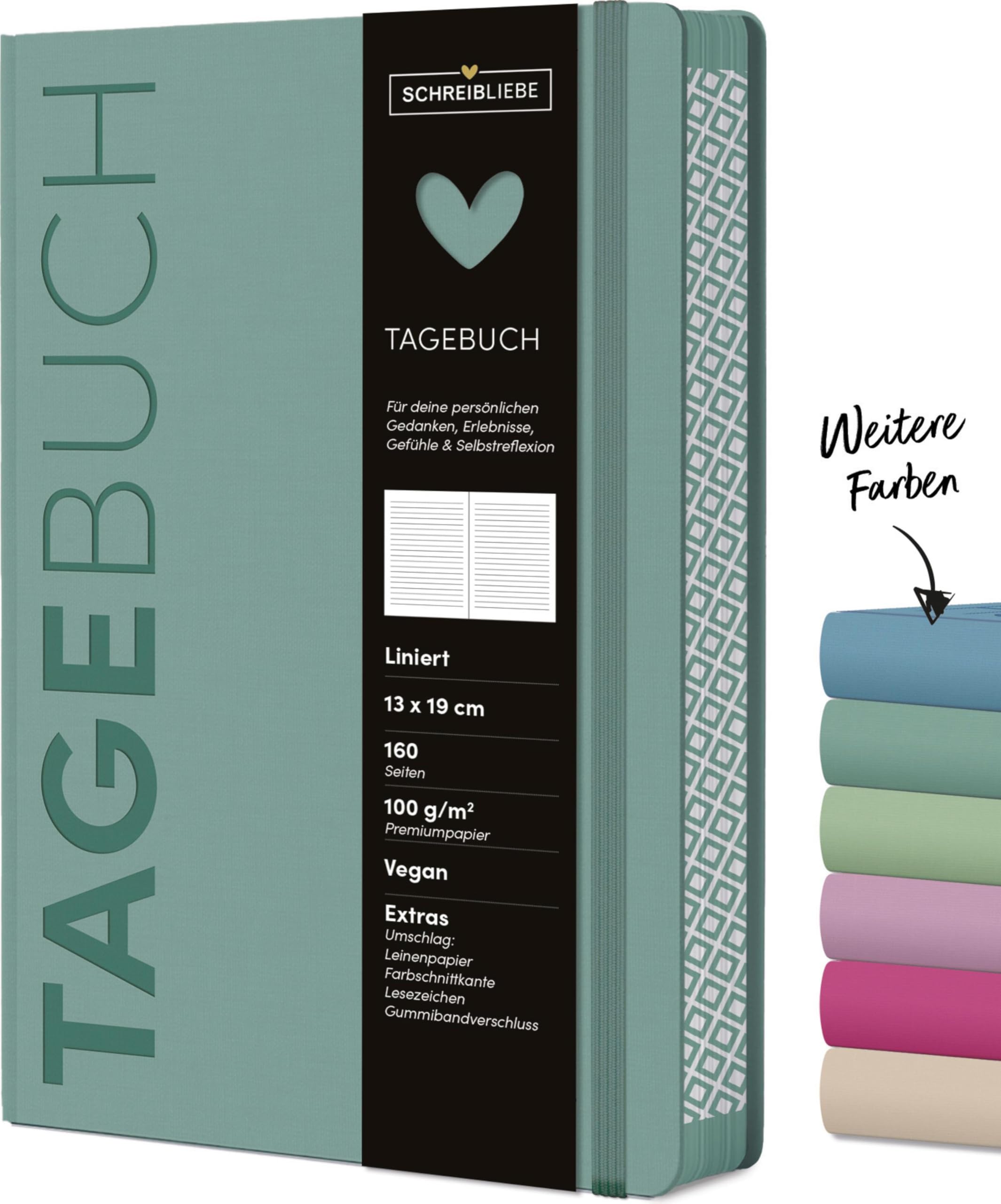 Tagebuch Salbei: Notizbuch 13 x 19 cm mit Gummiband, liniert, 160 Seiten - SchreibLiebe