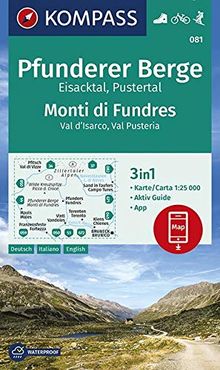 KOMPASS Wanderkarte Pfunderer Berge, Eisacktal, Pustertal, Monti di Fundres, Val d'Isarco, Val Pusteria: 3in1 Wanderkarte 1:25000 mit Aktiv Guide ... Skitouren. (KOMPASS-Wanderkarten, Band 81)