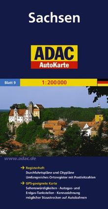 ADAC AutoKarte Deutschland, Sachsen 1:200.000: Registerheft: Durchfahrtspläne und Citypläne. Umfangreiche Ortsregister mit Postleitzahlen. ... möglicher Staustrecken auf Autobahnen