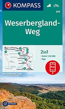 KOMPASS Wanderkarte 819 Weserbergland-Weg: 2in1 Wanderkarte 1:50000 inklusive Karte zur offline Verwendung in der KOMPASS-App. Fahrradfahren (KOMPASS-Wanderkarten, Band 819)