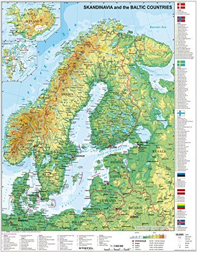 Skandinavien und Baltikum physisch - Wandkarte / Poster