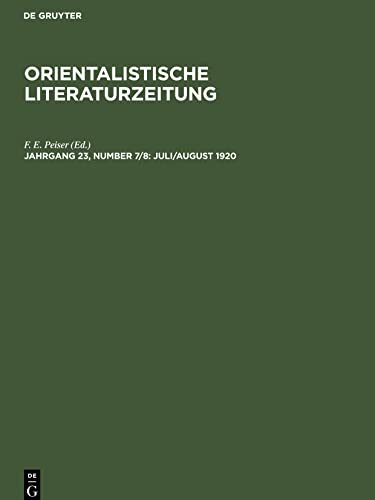 Orientalistische Literaturzeitung, Jahrgang 23, Number 7/8, Juli/August 1920