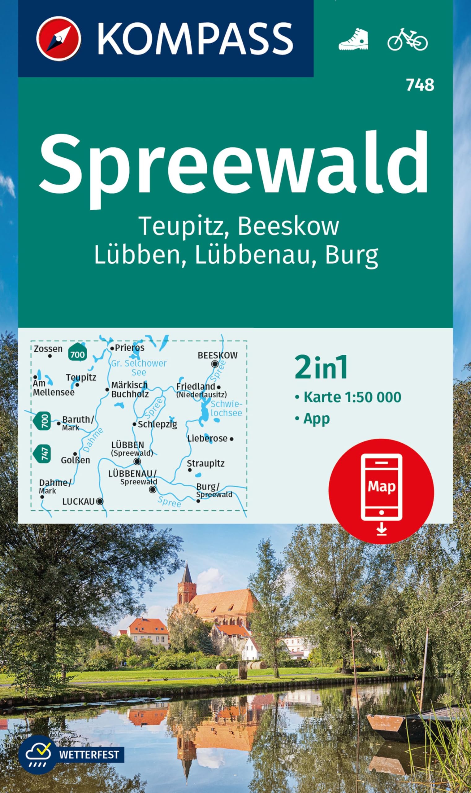 KOMPASS Wanderkarte 748 Spreewald, Teupitz, Beeskow, Lübben, Lübbenau, Burg 1:50.000: 4in1 Wanderkarte mit Aktiv Guide und Detailkarten inklusive ... Verwendung in der KOMPASS-App. Fahrradfahren.