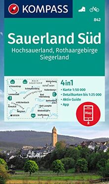 KOMPASS Wanderkarte 842 Sauerland Süd, Hochsauerland, Rothaargebirge, Siegerland 1:50.000: 4in1 Wanderkarte, mit Aktiv Guide und Detailkarten ... Verwendung in der KOMPASS-App. Fahrradfahren.