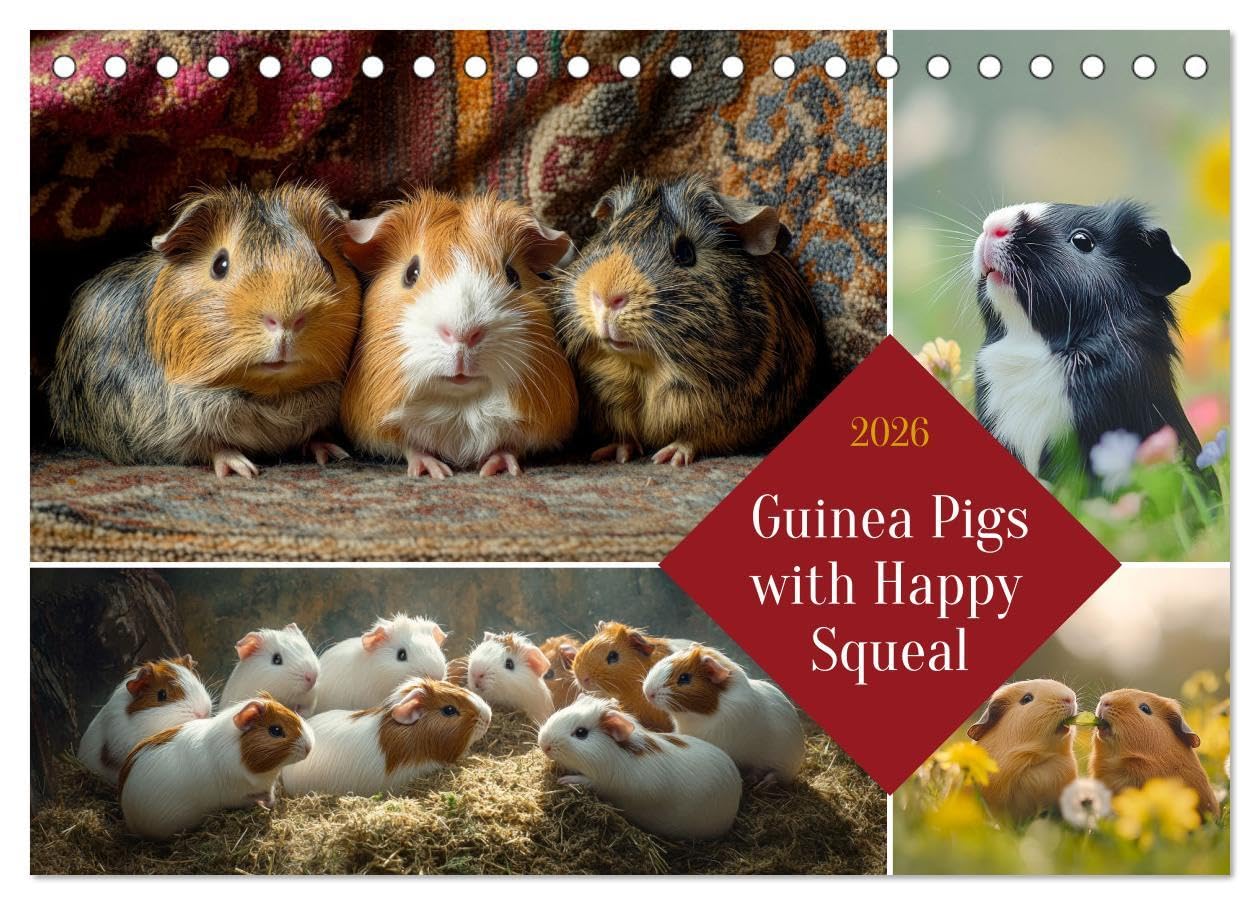 Guinea Pigs with Happy Squeal (Desk Calendar 2026 DIN A5 landscape), CALVENDO 12 Month DeskCalendar: Guinea pigs - small fluffy balls, big personalities