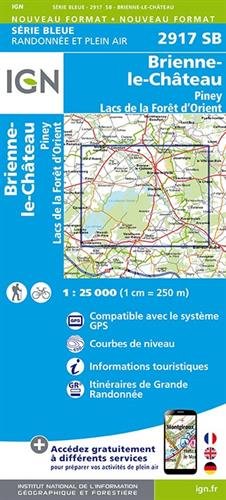 Brienne le Chateau Piney Lacs de la Foret d'Orient 1 : 25 000 Carte Topographique Serie Bleue Itineraires de Randonnee