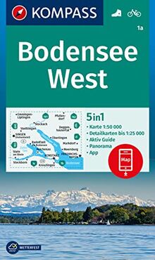 KOMPASS Wanderkarte Bodensee West: 5in1 Wanderkarte 1:50000 mit Aktiv Guide, Detailkarten und Panorama inklusive Karte zur offline Verwendung in der KOMPASS-App. Fahrradfahren. (KOMPASS-Wanderkarten)