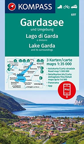 unbekannt Kompass Wanderkarten-Set 697 Gardasee Und Umgebung - Lake Garda And Its Surroundings - Lago Di Garda E Dintorni (3 Karten) 1, 35.000, Inklusive Karte