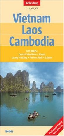 Nelles Map Vietnam - Laos - Cambodia ( Kambodscha) (Landkarte) 1 : 1 500 000. City Maps: Central Vientane, Hanoi, Luang Prabang, Phnom Penh, Saigon