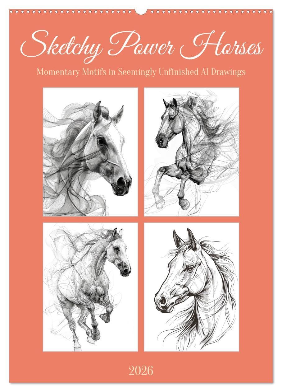 Sketchy Power Horses (Wall Calendar 2026 DIN A2 portrait), CALVENDO 12 Month Wall Calendar: Inspiring pictures to draw horses again